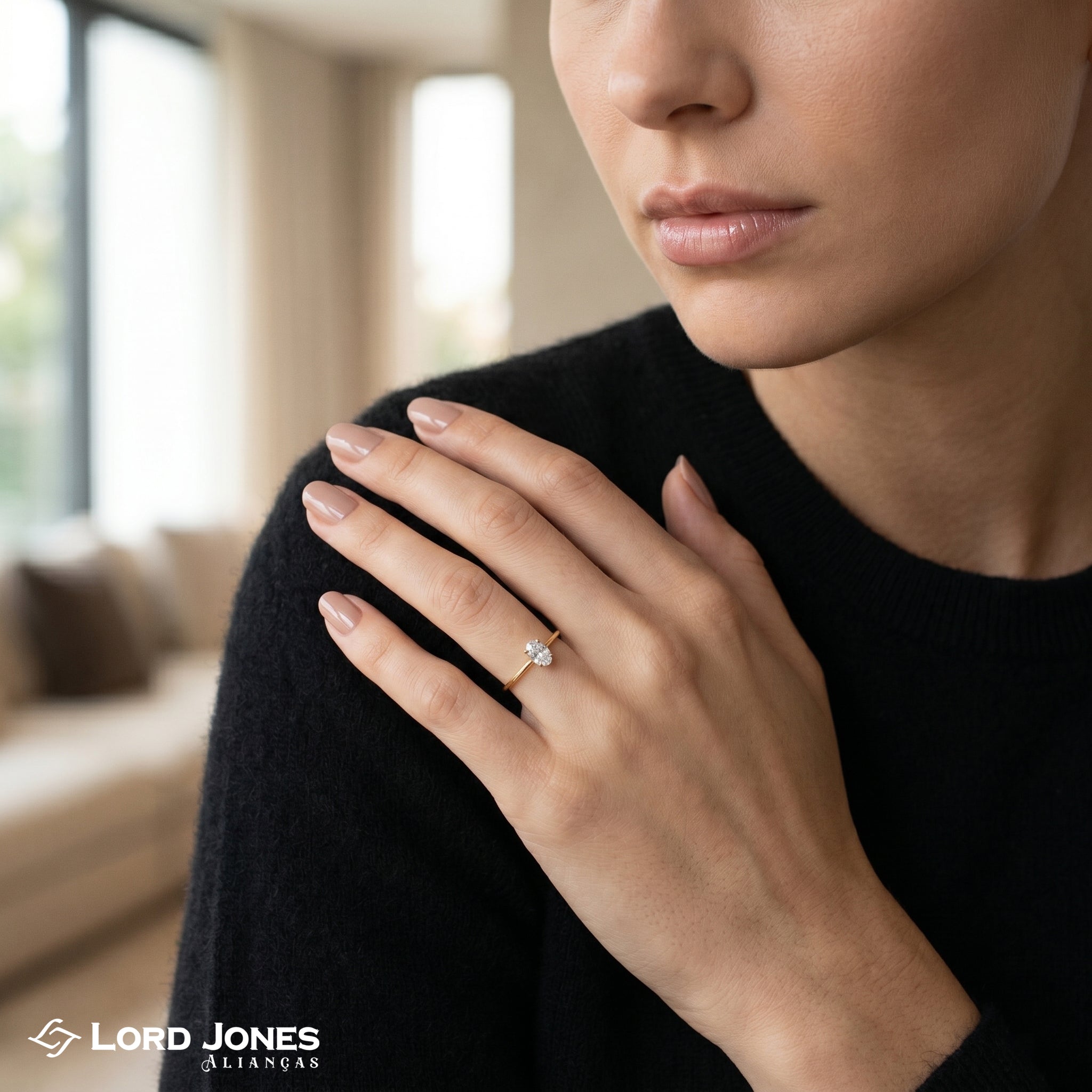 Anel de Noivado Honor em Ouro 18K com Moissanite Oval